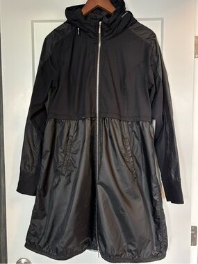Bylyse spring jacket , Black Hooded Long Trench Coat - Lightweight Layer